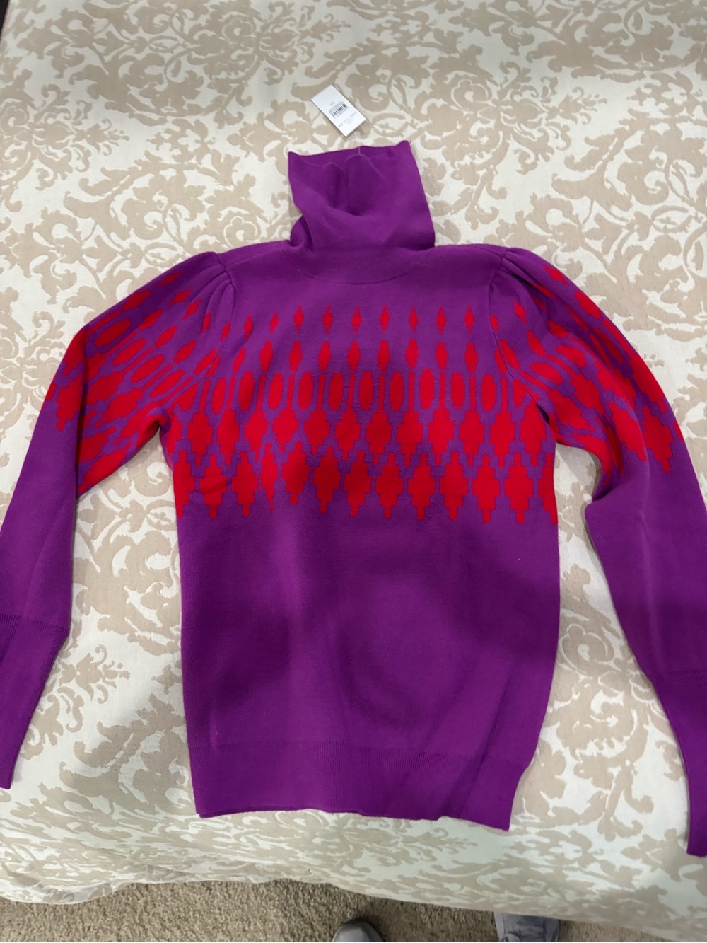 Ann Taylor Purple and Red Patterned Turtleneck Sweater